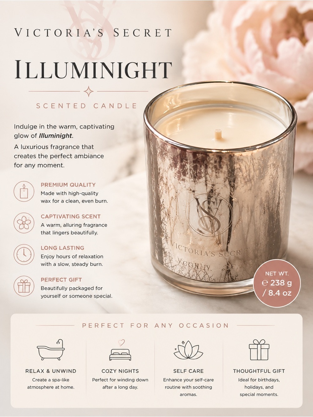 Victoria's Secret Illuminight Scented Candle - Cream & Gold Accent
